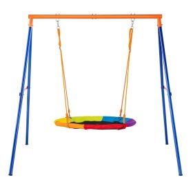 Swing Sets for Backyard, 440lbs Load Capacity Swing Set, 40" Saucer Swing Seat with Heavy Duty A-Frame Metal Swing Stand and Adjustable Rope