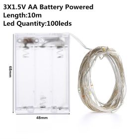 Christmas Light Led Outdoor Battery USB Powered 2m 5m10m String Lights Cooper Wire Garland Wedding Party Decoration Fairy Lights (Option: Green-10m AA battery)
