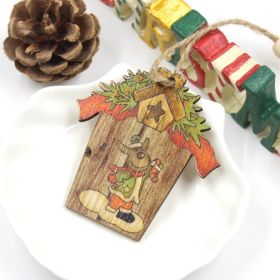 Creative House Shape Santa Elk Wooden Pendant (Option: Christmas Elk)