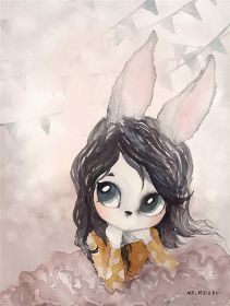 New Nordic Hand Painted Miss Rabbit Children's Room Decorative Painting Core (Option: Drawing core3812-40X60cm)