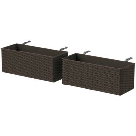 2 Pack 20 Inch Railing Flower Pots, Hanging Flower Pots with Hooks, Drainage Holes for Fence, Rattan Look, Brown (Option: Brown-540x230x470 mm)