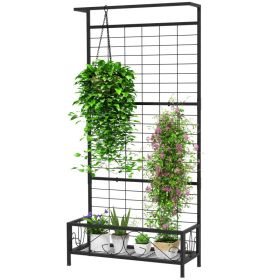 Metal Tall Plant Stand with Trellis and Hanging Bar, Plant Holder for Indoor Outdoor Use, 35" x 12.8" x 74", Black (Option: Black-990x745x110 mm)