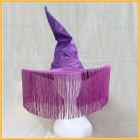 Purple Pleated Halloween Party Witch Adult Tassel Cover Face Mysterious Black Color & Pleats Curved Hat (Option: Purple Tassel-Pleated Witch Hat)