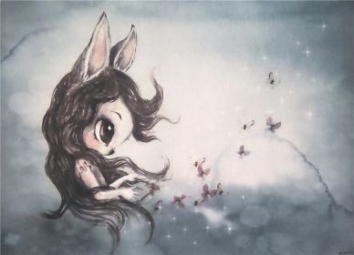 New Nordic Hand Painted Miss Rabbit Children's Room Decorative Painting Core (Option: Drawing core3811-60X80cm)