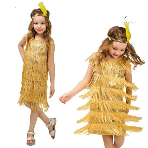 Child Girl Retro Latin Dance Performance Wear Tassel Dress