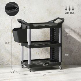 3-Tier Rolling Tool Cart, 200 LBS Capacity Plastic Utility Cart With Side Shelf And Bucket, Black And Light Gray (Option: Black Light Gray)