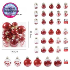 34-tube Christmas Tree Ornaments Large Mouth Ball Transparent Ball (Color: Red)