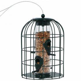Outdoor Metal Seed Guard Deterrent Squirrel-Proof Caged Tube Wild Bird Feeder (Color: Green)