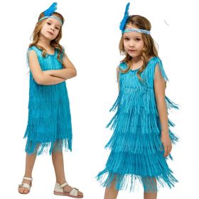 Child Girl Retro Latin Dance Performance Wear Tassel Dress (Option: EE056 B-7to9 Years Old)