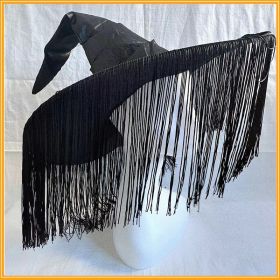 Purple Pleated Halloween Party Witch Adult Tassel Cover Face Mysterious Black Color & Pleats Curved Hat (Option: Black Tassel-Pleated Witch Hat)