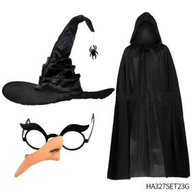Halloween Costume Witch Spider Pendant Witch Hat Black Cloak Nose Eyes Suit (Option: HA327SET23G-Average Size)
